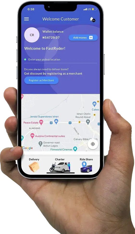 Hand holding fastryder's app
